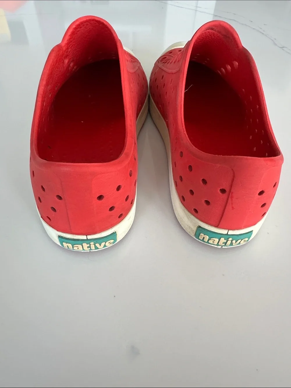 Native Red Slip-On Perforated Sneakers with White Soles